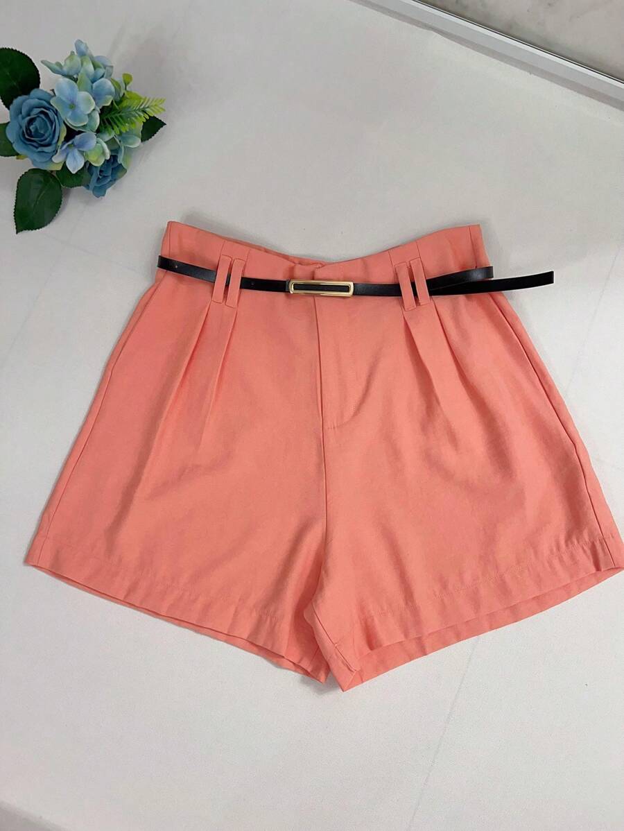 Marrant Shorts With Belt And Pocket High Waist - 珊瑚 - 查看 1