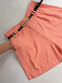 Marrant Shorts With Belt And Pocket High Waist - 珊瑚 - 查看 4