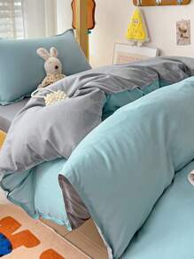 Juego de ropa de cama de 4 piezas (1 funda nórdica + 1 sábana + 2 fundas de almohada) con estampado, envoltura de 360°, sin agentes fluorescentes, transpirable, absorbe la humedad, suave, resistente a la decoloración, antibacteriano, grueso y cálido, adecuado para dormitorio, habitación de invitados, dormitorio, toda la familia, todas las estaciones