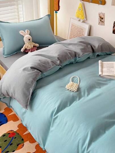 4pcs/Set (1pc Duvet Cover+1pc Bed Sheet+2pcs Pillow Cases) Printed Bedding Set, 360° Wrap-Around, No Fluorescent Agent, Breathable, Moisture-Wicking, Soft, , Fade-Resistant, Antibacterial, Thick, Warm Bedding Set, Suitable For Bedroom, Guest Room, Dorm, All Family, All Seasons