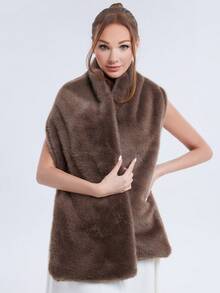 1pc New Fashionable Long Fleece Solid Color Cape, Versatile Poncho For Women, Elegant Daily Outerwear For Winter - View 3