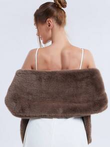 1pc New Fashionable Long Fleece Solid Color Cape, Versatile Poncho For Women, Elegant Daily Outerwear For Winter - View 5