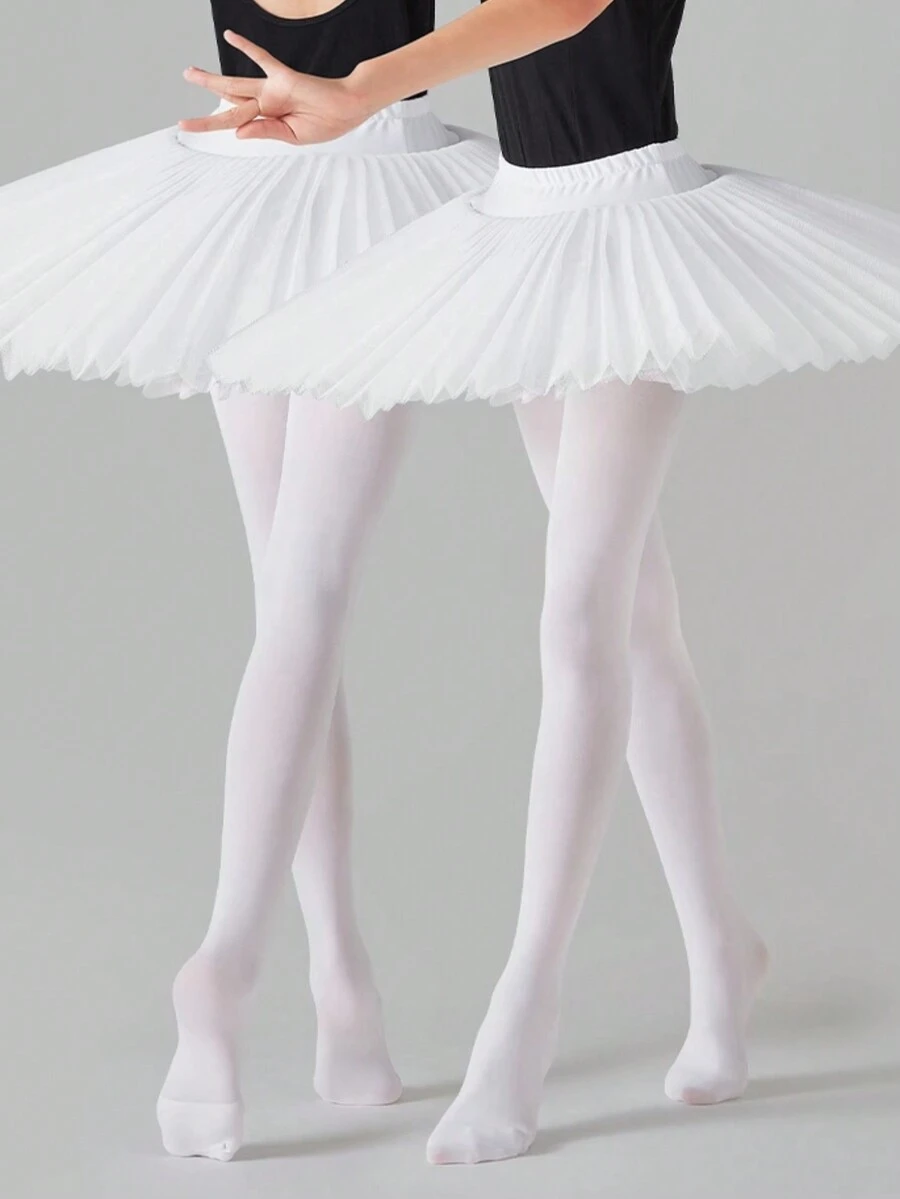 1 双女孩白色舞蹈紧身裤/练习裤 - 白色 - 查看 1