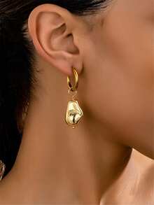 1pair Vintage Asymmetrical Pendant Stainless Steel Hoop Earrings For Women