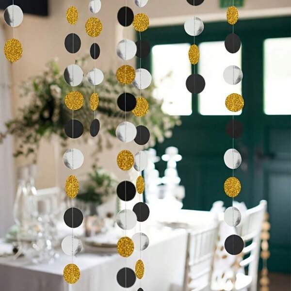 78.74 In/2M 2025 Graduation Decorations, Black & Gold Shiny Hanging Ornaments, Wedding, Graduation Ceremony, Bachelor Party Scene Decor, Multifunctional Hanging Accessory