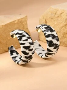 1 对别致豹纹图案包裹 PU 皮革耳环圈，优雅女士耳环，适合日常佩戴、礼物和派对 - 棕色 - 查看 4