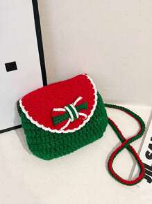 1pc Magnet Closure Santa Claus Woolen Crochet Bag, Cute Mini Shoulder Crossbody Bag, Finished Christmas Handmade Woven Bag Suitable For A Variety Of Occasions, Comfortable Shoulder Straps, Versatile And Not Picky, Suitable For Outdoor, Play, Commuting, School Use, Perfect Gift For Little Girls - Christmas Mini Bag - View 7
