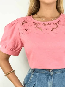 Women's Embroidered Blouse - Hồng - Xem 1