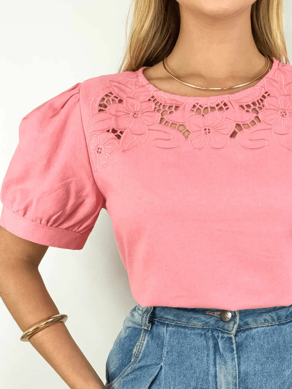Women's Embroidered Blouse - Hồng - Xem 1
