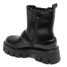 厚底踝靴，带扣带和拉链开合，都市风范 - 黑色 - 查看 4