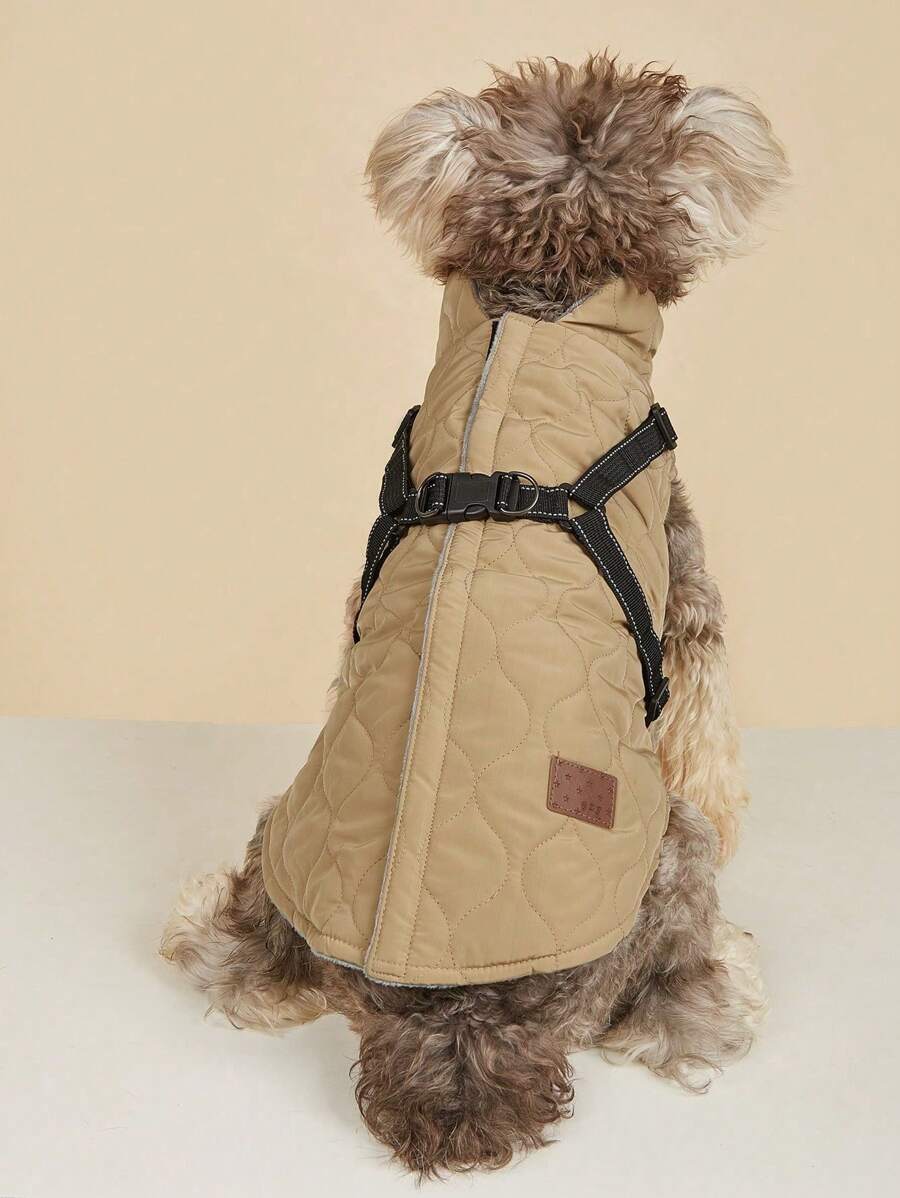 1pc Pet Vest Harness, Reflective Two-Leg Outfit For Autumn & Winter - Khaki - View 1