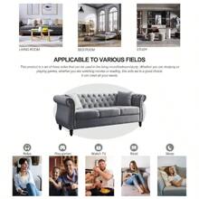 YOGLAD Modern Chesterfield Velvet Sofa, 2-Seater Sofa And 3-Seater Sofa With Curved Backrest Rolled Arm, Upholstered Tufted Backrests With Nailhead Arms And 2 Cushions For Living Room, Bedroom, Apartment, Office - 灰色 - 查看 7