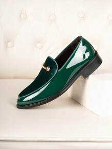 Men Shoes For Party Green Patent Shoe For Men Elegant Italian Shoes Men Slip On Loafers Male Plus Size Point Toe Velvet Shoes Black