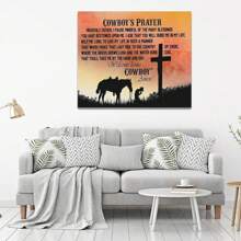 1PC Framed Vintage Cowboy Wall Art Western Cowboy Prayer Wall Decor Christian Cross Horse Cowboy Logo Picture Canvas Print Painting Artwork Suitable For Bedroom, Living Room, Office, Bathroom, Apartment, Classroom, Hallway Wall Decoration - 彩色 - 查看 3