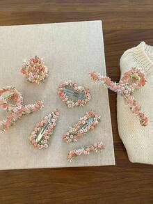 1 件装春季氛围粉色蕾丝花朵发夹，甜美刘海夹发饰，仙女般的发饰，适合女士 - 彩色 - 查看 3