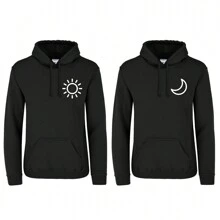 Sun And Moon Couple Sweatshirts Fully Customized Any Design - 黑色 - 查看 1