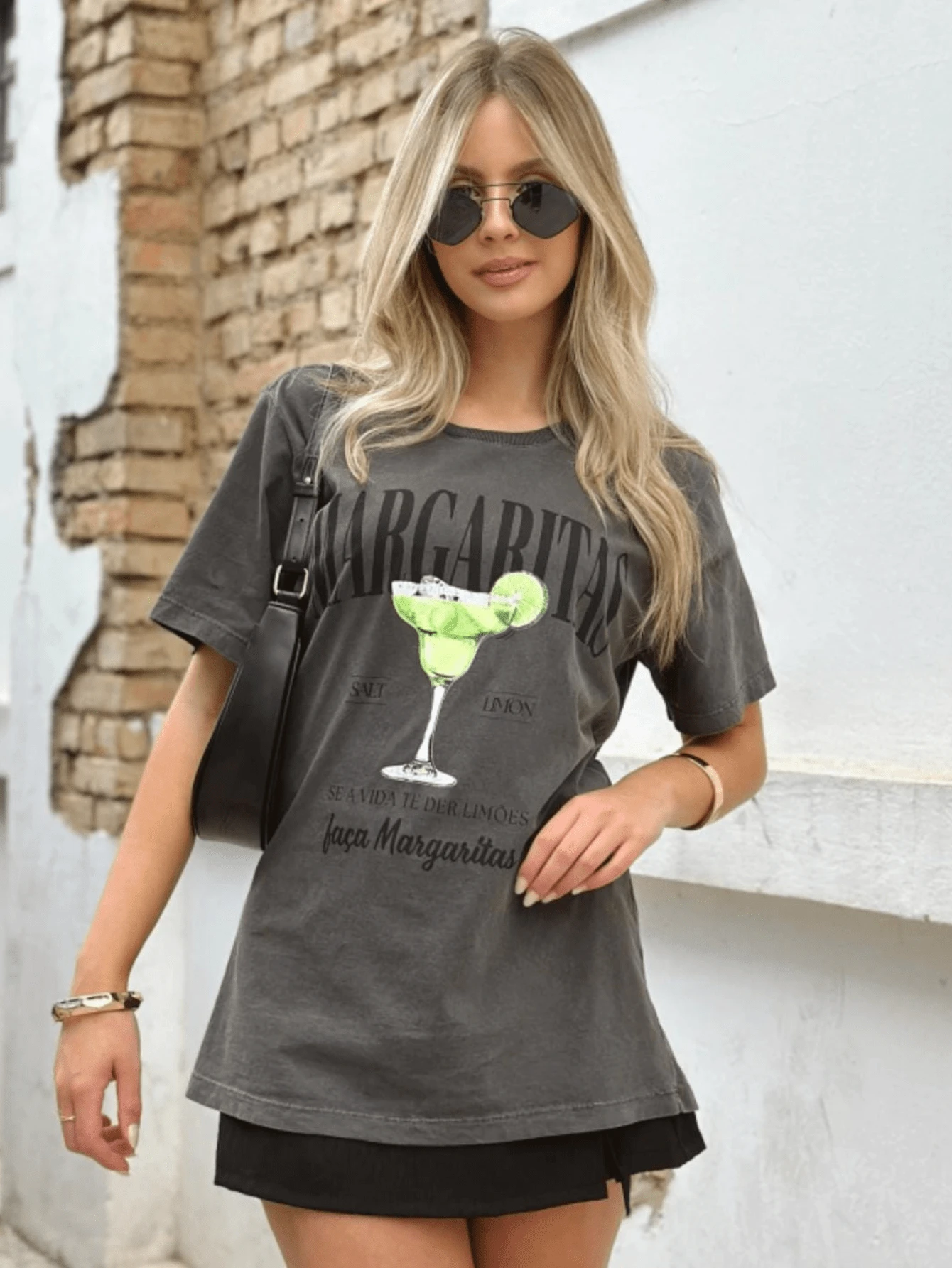 Women's Tee Boy Lead Blouse MARGARITA LEMON Print Drink T-Shirt - Màu xám đen - Xem 1