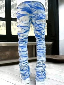 Teen Boy Creative Fringe Graffiti Print Denim Jeans - Light Wash - View 3