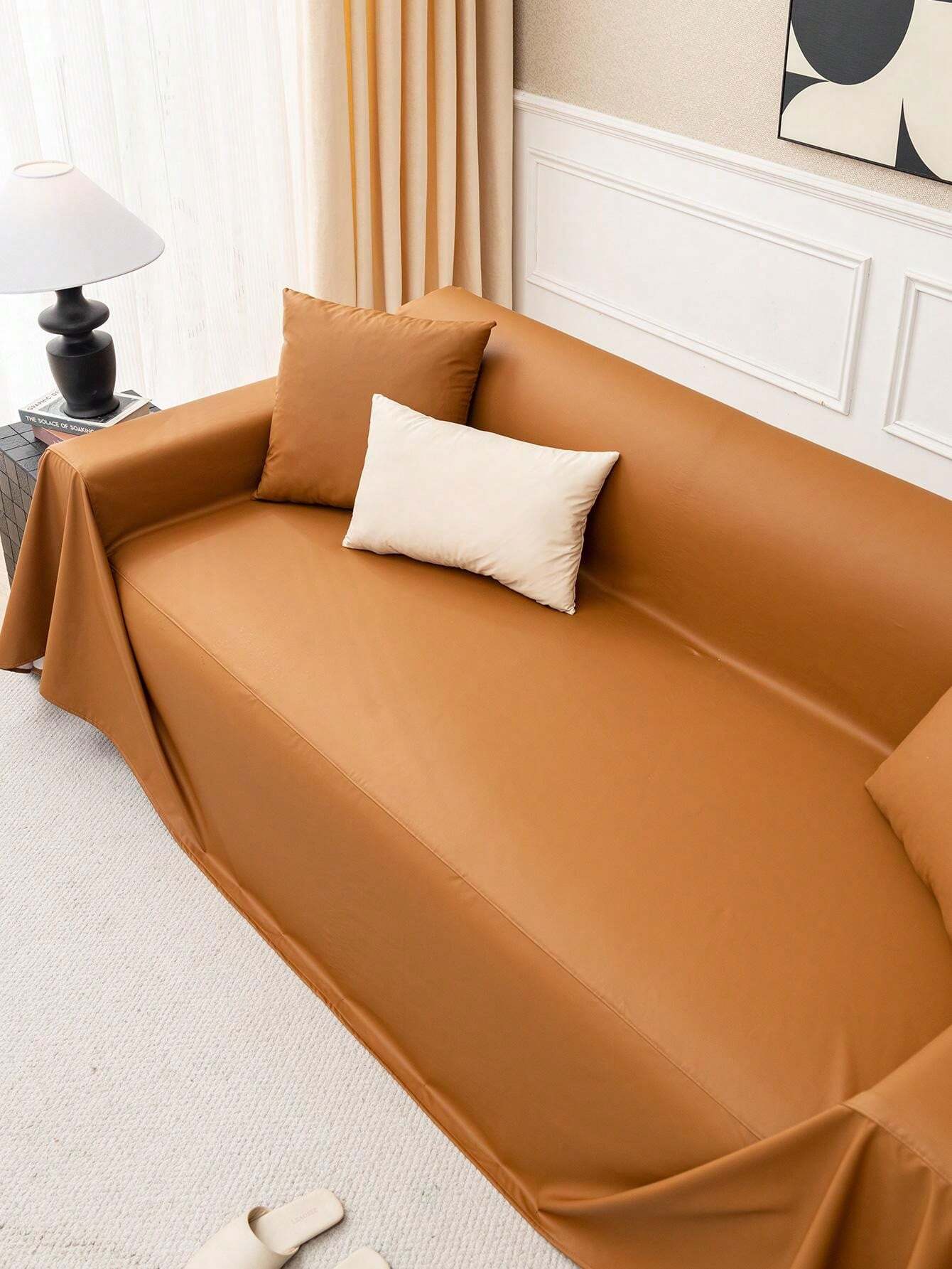1pc Waterproof Sofa Cover, Minimalist Solid Color, Luxurious Faux