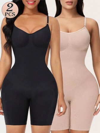 2pcs Women Seamless Shapewear Set - Camisole Jumpsuit Waist Trainer & Shorts, Tummy Control, Butt Lifting
