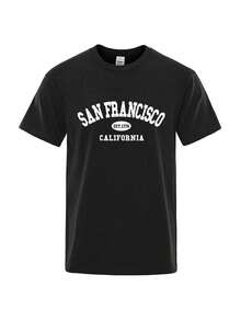 Men's Basic Oversized T-Shirt With San Francisco Cross Print - Black - View 1