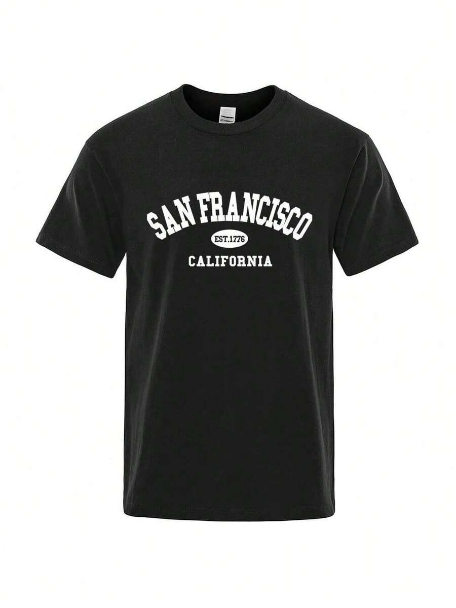 Men's Basic Oversized T-Shirt With San Francisco Cross Print - Black - View 1
