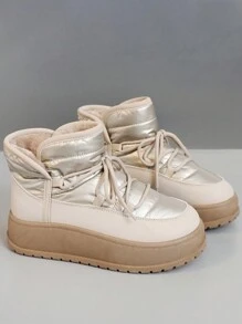 High-Top Thick-Soled Snow Boots For Women, Waterproof Warm Thermal Lined Casual Fashion Ankle Booties - Khaki - View 5