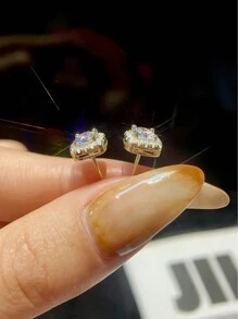 ESBERRY 1 对 S925 纯银人造锆石花形耳钉 - 金色 - 查看 3