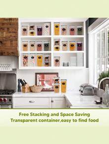 VOOVA 24pcs Airtight Food Storage Containers With Lids For Kitchen Pantry Organization And Storage - Leakproof  Plastic Kitchen Canisters Set For Cereal, Pasta, Flour, Sugar - 黑與白 - 查看 6
