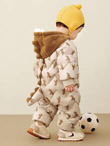 mini bala 男孩和女孩的可爱高腰保暖羽绒连体裤 - 白卡色 - 查看 3