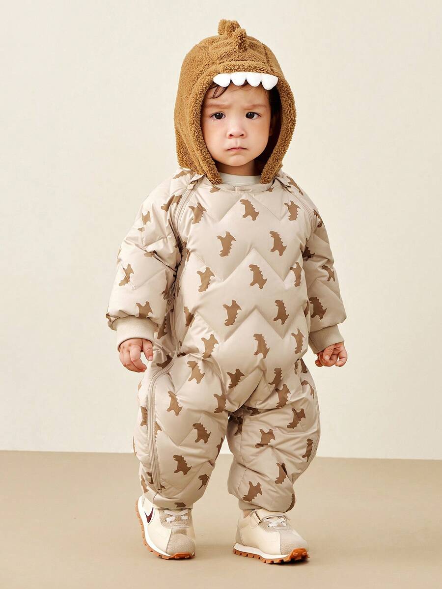 mini bala 男孩和女孩的可爱高腰保暖羽绒连体裤 - 白卡色 - 查看 1