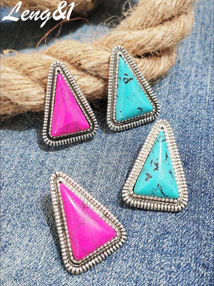 复古三角形耳环，设计简约时尚，适合日常佩戴，秋冬风格 - 個性的復古三角耳環 - 查看 1