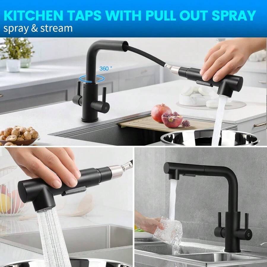 Kitchen Tap Mixer With Pull Out Spray Kitchen Sink Taps Matte Black