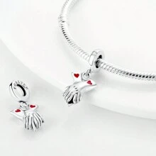 1 件银色浪漫爱情系列心形皇冠玫瑰婚纱串珠吊饰原创手链项链手镯钥匙扣周年纪念情人节送给爱人女孩