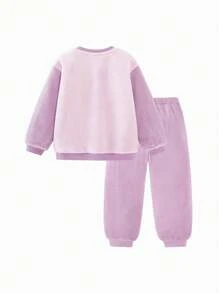 mini bala Boys' And Girls' Double-Sided Fleece Homewear Pajama Set Baby Thick Pajamas Winter Collection - Pink - View 7