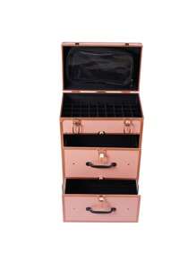 Large Rolling Makeup Case Trolley Makeup Organizer Cosmetic Storage Case Wheels - Gold - View 10