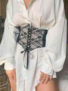 1pc Women's Renaissance Accessory Dark Gothic Transparent Lace Waist Belt, Suitable For Halloween Party Or Daily Outfit - Black - View 4