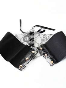 1pc Women's Renaissance Accessory Dark Gothic Transparent Lace Waist Belt, Suitable For Halloween Party Or Daily Outfit - Black - View 7