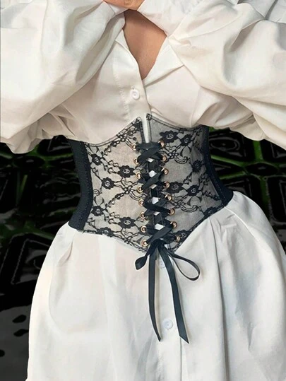1pc Women's Renaissance Accessory Dark Gothic Transparent Lace Waist Belt, Suitable For Halloween Party Or Daily Outfit