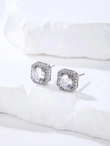 1 对经典优雅时尚锆石耳钉女士款 - 經典正方形 - 查看 7