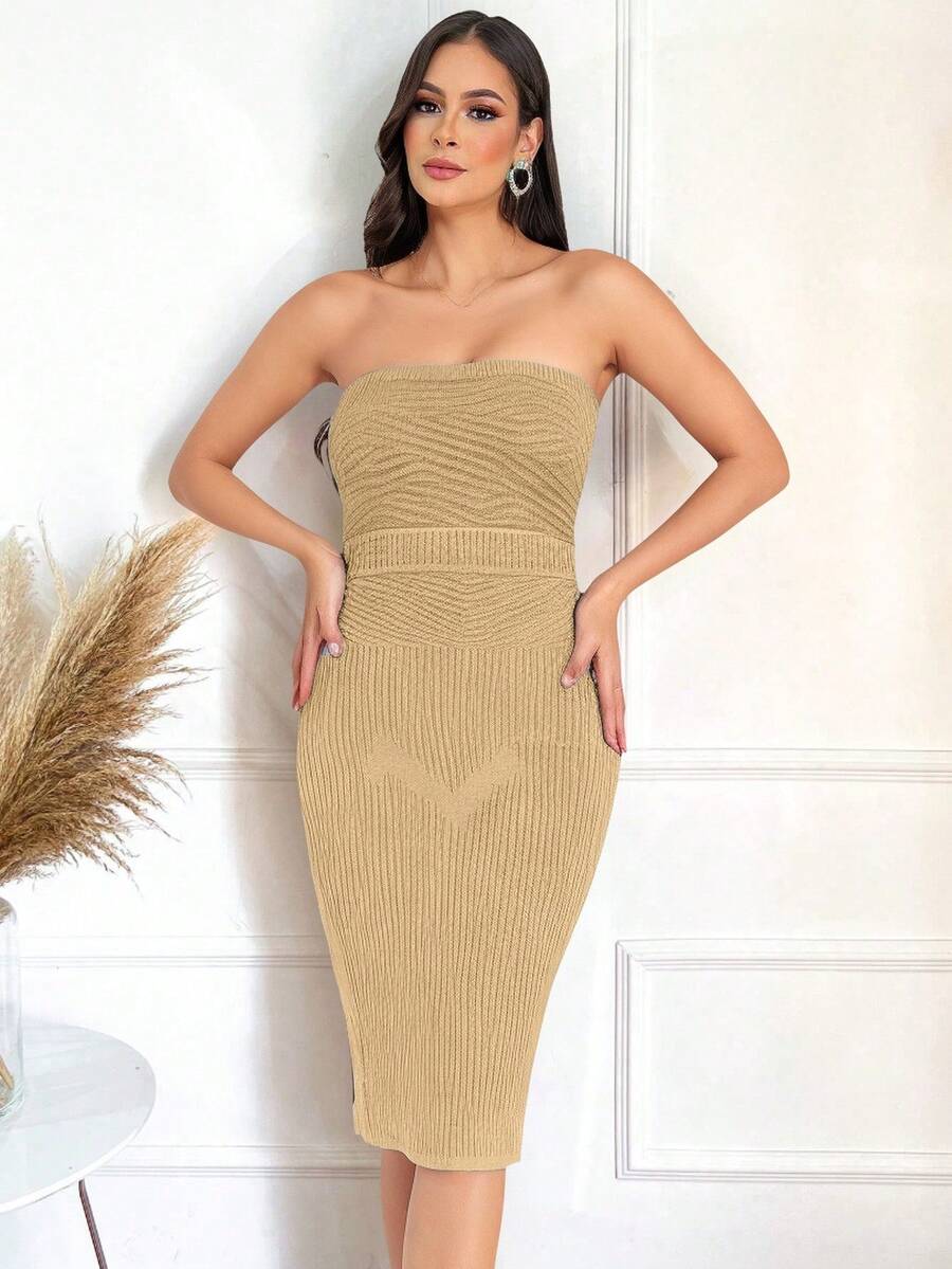 MODAL STRIP KNITTING - Khaki - View 1