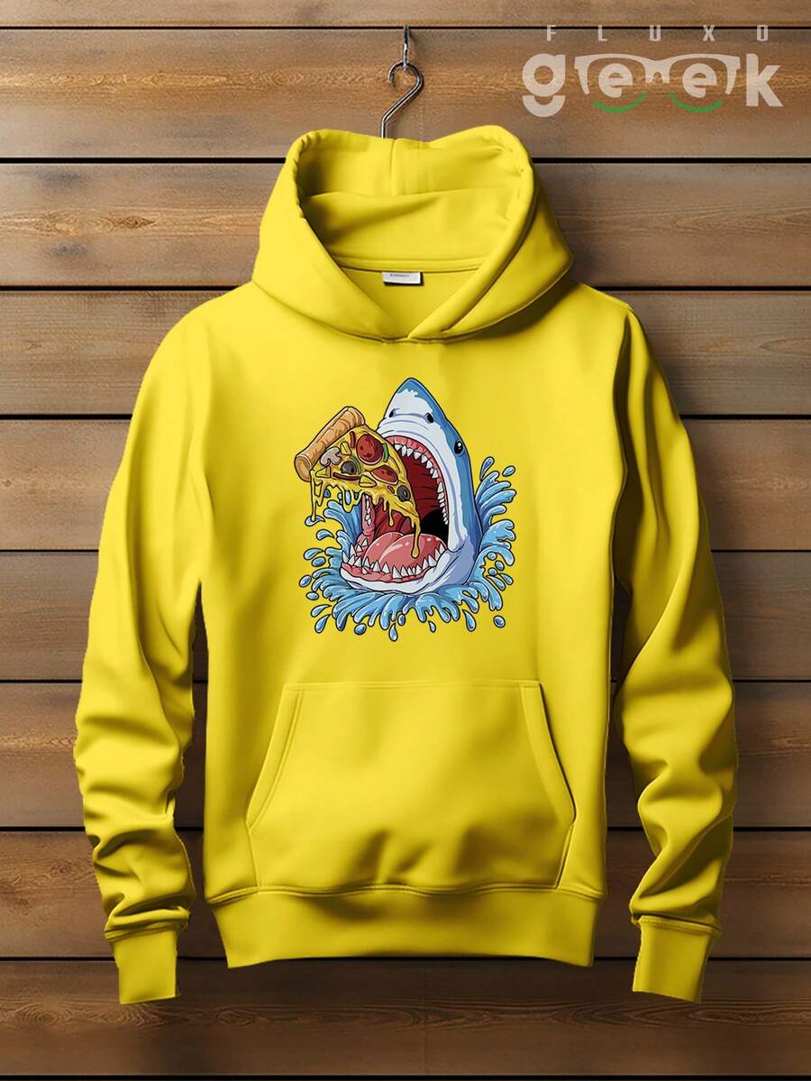 Premium Cotton Streetwear Sweatshirt Oversized Shark Pizza 2554 GEEK FLUX - Màu vàng - Xem 1