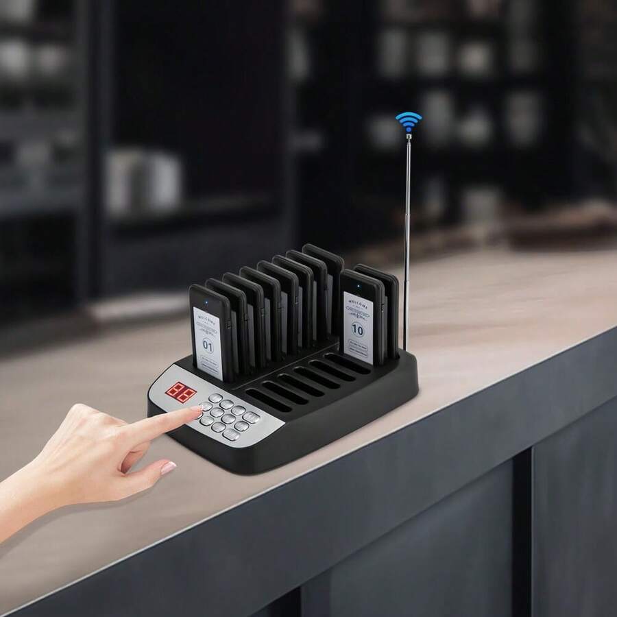 Sistema de paginación, espera y llamada inalámbrico para restaurante con 10 buscapersonas de posavasos para clientes, oferta del - 1 - Ver 1