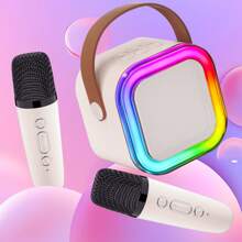 迷你卡拉 OK 机，适合儿童成人，配有 2 个无线麦克风，多个 LED 灯，卡拉 OK 扬声器，儿童卡拉 OK 机扬声器，适合 6-12 岁以上男孩女孩的卡拉 OK 礼物，圣诞派对 - XX-多色 - 查看 10