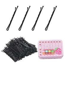 100 件装发夹彩色发夹带可爱盒子金属发夹适合浓密头发适合所有发质发夹女士 - 黑色 - 查看 3