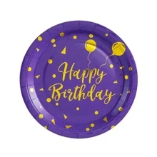10 piezas Suministros para fiesta de cumpleaños morada Juegos de platos, servilletas y vajilla con estampado morado y dorado para fiestas de cumpleaños de mujeres princesa morada, decoraciones y recuerdos para fiesta de cumpleaños - Multicolor - Ver 6
