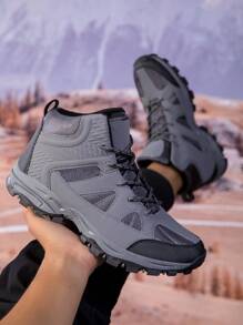 2025 New Autumn/Winter Unisex High-Top Outdoor Hiking Shoes, Professional Trekking Shoes, Gray, Thick Sole Anti-Slip Casual Lace-Up Breathable Couple Sports Shoes, Shock-Absorbing Trail Running Shoes, Size 37-46
