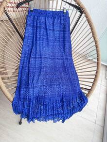 Midi Skirt Lace With Lining Women's Fashion - Màu xanh lam - Xem 2