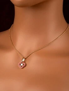 1 套欧美风格复古新中国风珐琅四叶草花卉圆形吊坠耳环链项链优雅女士珠宝 - 彩色 - 查看 5