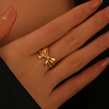 COINBUFF 1 chiếc nhẫn thép không gỉ mạ vàng 18K hình con bướm thanh lịch có thể điều chỉnh, phù hợp cho phụ nữ đeo hàng ngày - Như thể hiện trong hình ảnh - Xem 1